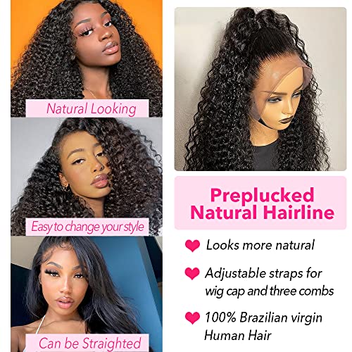 250% Density 13x6 HD Transparent Curly Lace Front Wig Human Hair Pre Plucked Glueless Kinky Curly Lace Front Wig Human Hair Wigs with Baby Hair Bleached Knotsigs For Women(13x6 Lace Front Wig 18 Inch) - Image 5