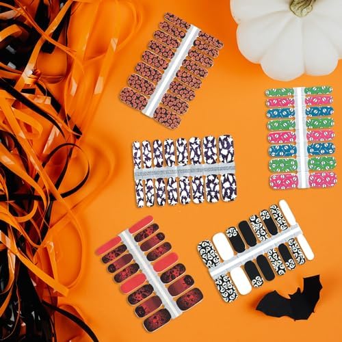 WOKOTO Halloween Nail Polish Stickers Full Wraps 5 Sheets for Short Nails with File - Image 4