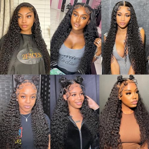 13x6 HD Lace Front Wigs Human Hair Pre Plucked Water Wave Lace Frontal Wigs Human Hair Curly Wig for Women 180 Density Natural Black 32 Inches - Image 6