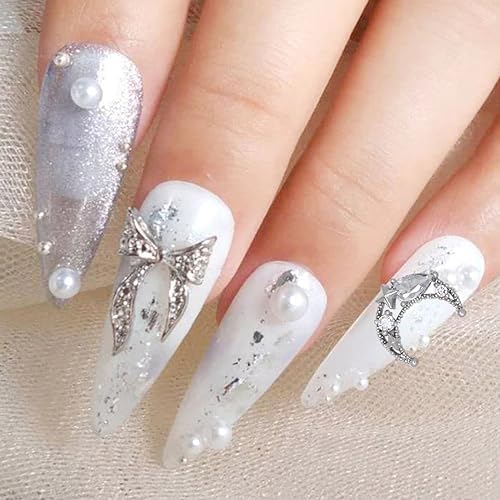 12 Piece 3D Alloy Moon Nail Charms Set with Gold Silver Rhinestones for Nail Art - Image 6