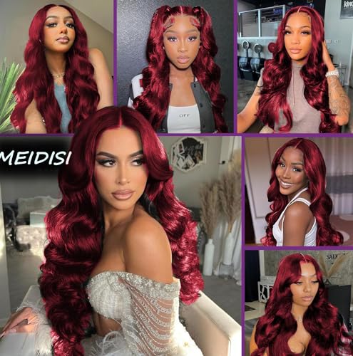 99J Burgundy Lace Front Wigs Human Hair Glueless Wigs Human Hair Pre Plucked Pre Cut Body Wave Lace Front Wigs Human Hair Pre Plucked Closure Wigs Human Hair Wear and Go Glueless Wig 4X4 18 Inch - Image 6