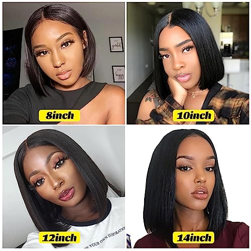 12 Inch Bob Wig Human Hair 13X4 HD Lace Front Wigs Human Hair Deep Side Part Wig Pre Plucked Natural Hairline 100% Brazilian Virgin Human Hair with Baby Hair Frontal Wigs 180 Density - Image 5