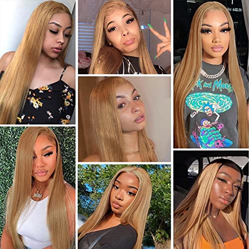 Honey Blonde Lace Front Wig Human Hair 13x4 Transparent Lace Frontal Wig Human Hair #27 Colored Straight Lace Front Wig For Black Women Pre Plucked With Baby Hair 16 Inch Estilar - Image 6