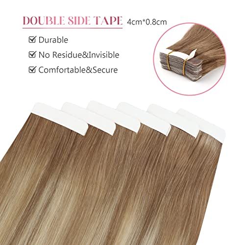 20 Inch Ash Brown to Dirty Blonde Balayage Tape In Human Hair Extensions 20 Piece Set - Image 4