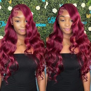 99j Burgundy Lace Front Wig 30 Inch Body Wave Human Hair 180% Density