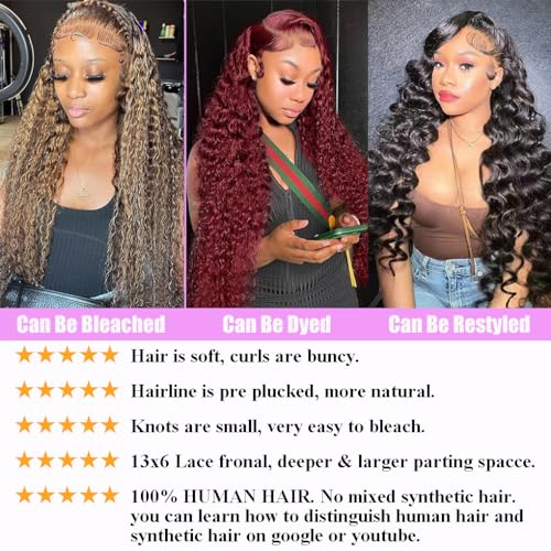 13x6 HD Lace Front Wigs Human Hair Pre Plucked Water Wave Lace Frontal Wigs Human Hair Curly Wig for Women 180 Density Natural Black 32 Inches - Image 4