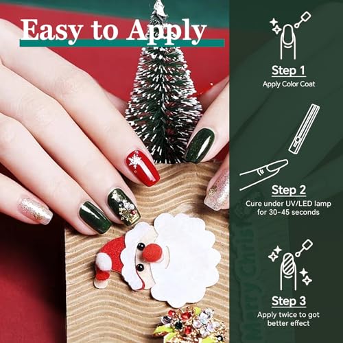 Christmas Gel Nail Polish Kit with UV Light 6 Colors Red Geen Glitter Gold Silver Gel Polish Set All Seasons Soak Off Art Manicure DIY Home Gift for Woman - Image 3