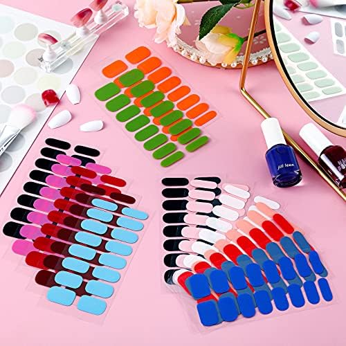 20 Sheets 320 Pieces Full Wraps Nail Polish Stickers Self-Adhesive Nail Strips Solid Color Nail Decals Accessories for Women Girls DIY Nail Art Designs with Nail File (Solid Color Style) - Image 7