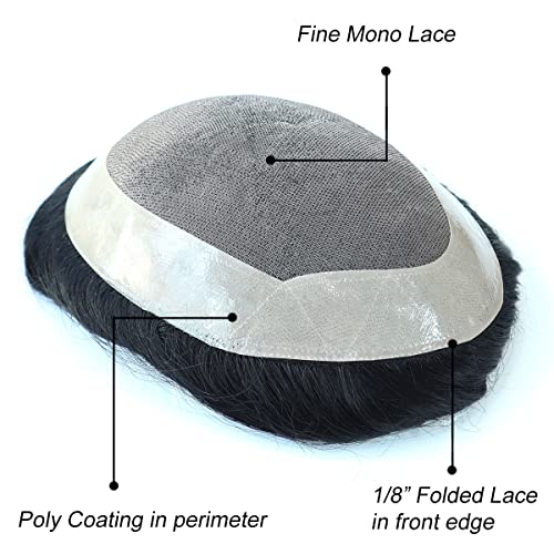 Men's 100% Virgin Human Hair Toupee 6x8 Inch Mono Top Off Black Natural Wave - Image 3
