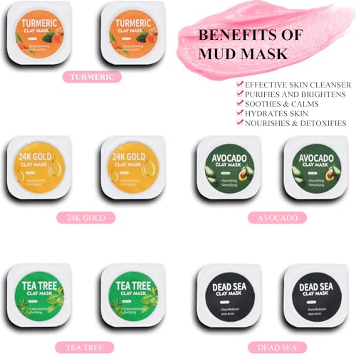20 Pods Clay Facial Mask Set - Green Tea,Turmeric, Dead Sea Mud,Rose, 24K Gold,Eggplant,Avocado,Mud Mask Deep Pore Cleansing Acne Blackhead Removal,Men & Women Face Mask Skin Care. - Image 2