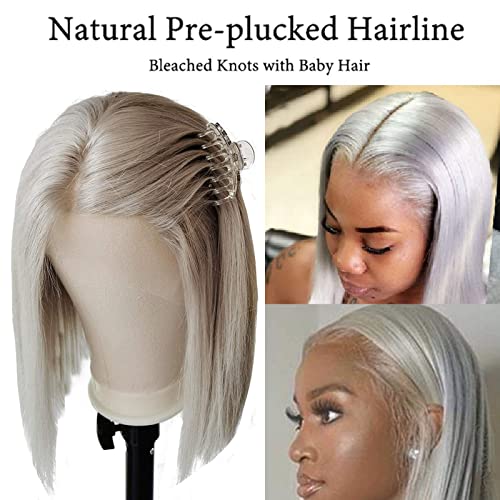 Short Bob Wigs Human Hair for Women, 13x4 HD Lace Front Bob Wigs 180% Density Straight Bob HD Lace Wigs, Free Part Remy Virgin Hair Transparent Lace Wigs(8 Inch,Grey) - Image 2