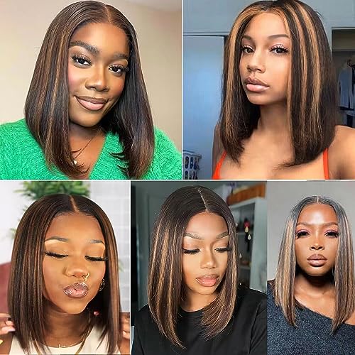 Wear and Go Glueless Wig Highlight Bob Wigs Human Hair 4X4 HD Lace Front Bob Wig 1b/27/30 Ombre Brown Colored Human Hair Bob Wigs for Women 150 Density Ready to Go Closure Wigs Human Hair Pre Plucked with Baby Hair 8 Inch - Image 6
