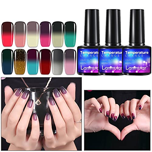 Color Changing Gel Nail Polish - Temperature Mood Changed Glitter Blue Pink Purple Red Orange - Soak Off Nail Art DIY At Home, Nail Art Manicure, Valentines Gifts for Women Girls(Q,One Size) - Image 3