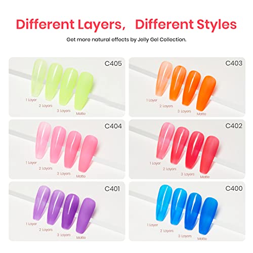 Beetles Charming Diva Gel Polish Starter Kit Snow White Soft Pink Manicure with Led Nail Lamp Base Top Coat & Summer Jelly Tint Neon Gel Translucent Sheer Red Hot Pink Purple Bright Blue Yellow Set - Image 9