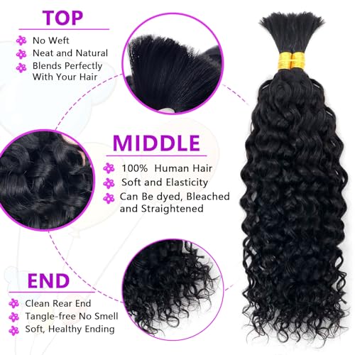 Water Wave Bulk Human Hair No Weft boho Knotless Braids Human Hair 16Inch Remy Human Hair For Braiding 2 Bundles Braids Per Pack 100g Micro Braiding Human Hair Wet and Wave Natural Color - Image 2