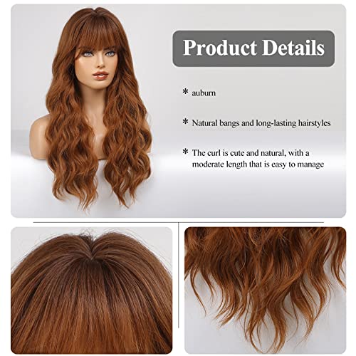 HAIRCUBE Ombre Auburn Long Curly Synthetic Wig with Bangs Heat-Resistant for Women - Image 3