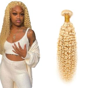 613 Kinky Curly Human Hair Bundles Brazilian Unprocessed Virgin Human Hair 1 Bundle 22 Inch Blonde Human Hair Weave for Black Women 100g/Pc Blonde Curly Bundles