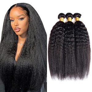 24-28 Inch Kinky Straight Remy Human Hair Bundles Natural Black Yaki Weave