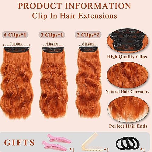 NAYOO Clip in Curly Hair Extensions 4PCS Long Wavy Synthetic Thick Hairpieces with Fiber Double Weft for Women Hair Full Head (20 Inch, Ginger Orange) - Image 2