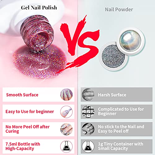 RARJSM Holographic Nail Polish Red Gel Nail Polish with Rainbow Effect Nail Lamp Required 1 Pack 0.25 Fl.oz Gel Polish Colors for Starter Nail Art Design RAR75 - Image 5