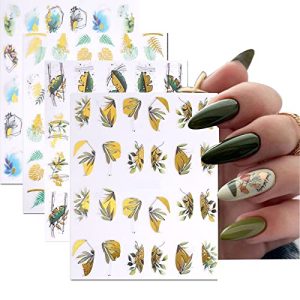 Summer Green Leaf Flower Nail Art Stickers Decals - 4 Sheets 3D Plant Designs