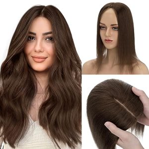 TESS 12 Inch Chocolate Brown 100% Human Hair Topper for Thinning Hair, 150% Density
