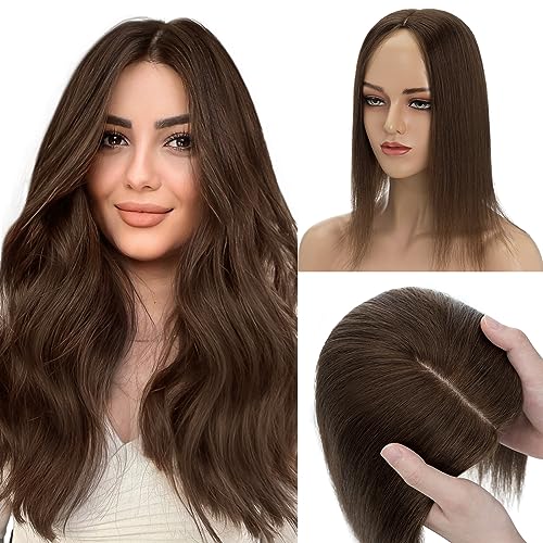 TESS 12 Inch Chocolate Brown 100% Human Hair Topper for Thinning Hair, 150% Density