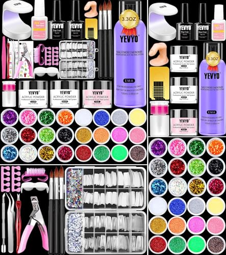 Acrylic Nail Kit, Nail Kit for Beginners and Professional with Everything, Nail Starter Kit with Acrylic Powder Liquid Monomer, Nail Glitter and Tools (Acrylic Nail Kit with UV Light)