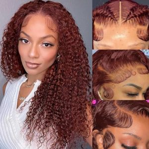 Reddish Brown Lace Front Wigs Human Hair 13x4 Reddish Brown Curly Lace Front Wig Human Hair 180% Density for Women Auburn Deep Wave Wigs Copper Red Glueless Curly Wig Pre Plucked 18 Inch
