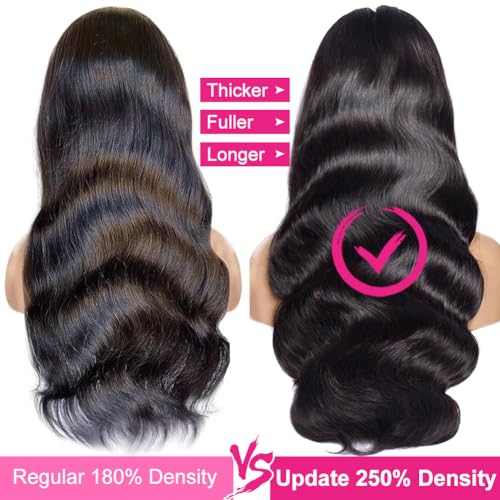 250% Density 13x6 Body Wave HD Lace Front Wigs Human Hair Pre Plucked Glueless Human Hair Lace Front Wigs Body Wave Frontal Wigs Human hair Natural Color with Baby Hair Free Part 28 Inch - Image 3
