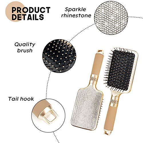 Hair Brush Detangles Instantly Removing Tangles, Knots, Fly Aways Exceptional Wig Brush For Hair Wraps & Weave Management Handmade Luxury Bling Crystal Paddle Brush Cute Rhinestone (White) - Image 2