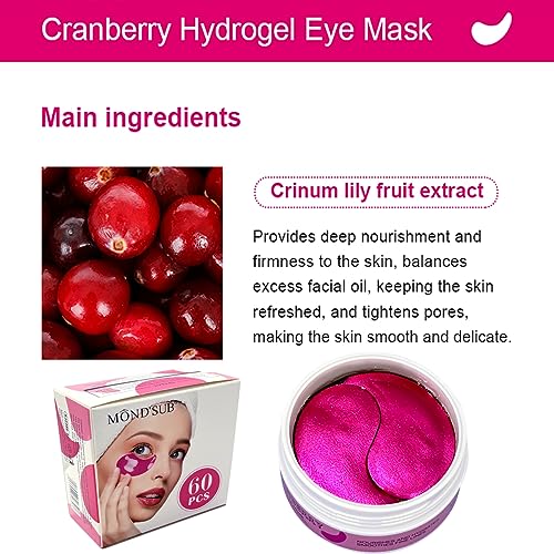 AKARY Cranberry Under Eye Patches Skin Treatment Mask, 30 Pairs/60 Pcs, Reduces Dark Circles, Puffiness, Wrinkles - Hydrating Eye Mask with Glycerin, Hyaluronic Acid, Collagen - Image 4
