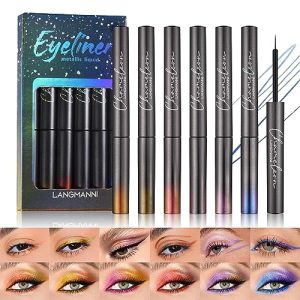 Jolilab Liquid Eyeliner, Glitter Liquid Eyeliner,6 Colors Liquid Glitter Eyeliner Set, Quick-Drying, Rich Pigment, Colourful, Holographic Glitter Multichrome Eyeliner Eyeshadows Makeup Set (A)