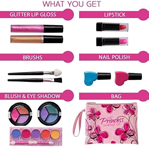 Playkidz Real Washable Play Make Up Set for Princess - Kids Makeup Kit for Girls Non Toxic - Full Makeup Dress Up Set with Bag. (11 PC) - Image 2