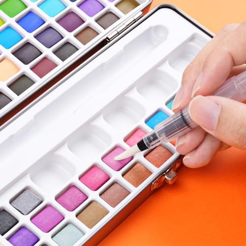 Fuumuui 3Pcs Plein Air Elegant Kolinsky Sable Watercolor Brushes with Watercolor Paint Set 72 Bright Colors, 100% Cotton 6" x 8" Cold Pressed Watercolor Paper Watercolor Palette Masking Tapes - Image 6