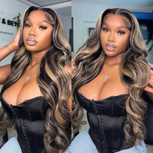 180% Density 28 Inch 1B/27 Balayage Body Wave 13x4 Lace Front Human Hair Wig