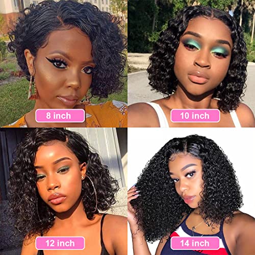 Short Curly Wig Lace Front Human Hair Wigs for Black Women Pixie Cut Lace Front Wigs 4x4 Brazilian Remy Human Hair 150% Density Natural Black Color 8 Inch - Image 7