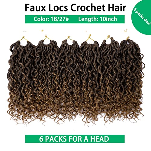 Faux Locs Crochet Hair 10 Inch Ombre Goddess Locs Crochet Hair for Women Soft River Locs Curly Pre Looped Crochet Braids with Curly Ends Boho Hippie Locs Synthetic Hair Extensions(6 packs, 1b/27) - Image 2