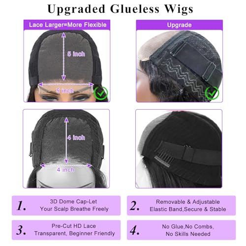 Wear And Go Glueless Wigs Human Hair Pre Plucked Pre Cut 24inch 5x5 HD Transparent Lace Closure Wigs Human Hair For Women Straight Lace Closure Human Hair Wigs 180% Density Natural Black Color - Image 7