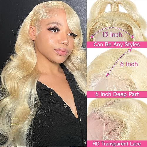 613 Body Wave Lace Front Wig Human Hair 613 Lace Front Wig Human Hair 13X6 Transparent Lace Blonde Lace Front Wigs Human Hair Pre Plucked 180% Density 613 HD Lace Frontal Wigs Human Hair 28 Inch - Image 2