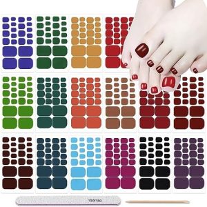 DANNEASY 16 Sheets Toe Nail Stickers Full Nail Wraps Solid Color Toenail Polish Strips Self Adhesive Toes Nail Polish Stickers Gel Nail Strips Manicure Sticker with Nail File, Cuticle Stick