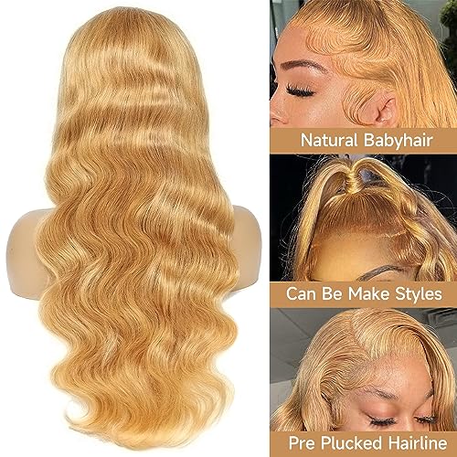 Honey Blonde Lace Front Wig Human Hair, 13x4 Honey Blonde Wig Human Hair, 27# Colored Body Wave Blonde Lace Front Wigs Human Hair for Women HD Lace Colored Wigs Human Hair 180% Density 28 inch - Image 3