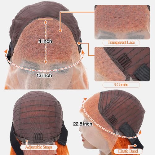 20Inch Ginger Orange Lace Front Wigs Human Hair 180% Density Lace Frontal Body Wave Wig 13x4 Lace Front Human Hair Body Wave Lace Front Wigs for Women Ginger Orange Lace Front Wigs - Image 5
