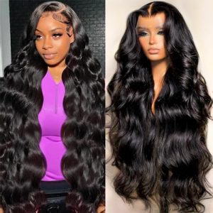 13x4 Body Wave Lace Front Wigs Human Hair Pre Plucked with Baby Hair 180% Density 13x4 HD Transparent Lace Front Wigs for Black Women Natural Black Wigs(30inch)