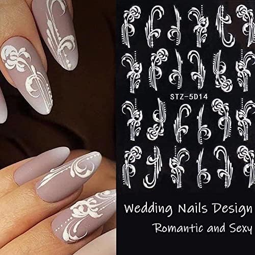Flower Nail Art Stickers Decals, 8 Sheets 5D Engraved Flower Nail Decals White Wedding Nail Art Accessories French Tips Nail Designs Self Adhesive Lace Flower Carving Nail Stickers for Women Girls - Image 7