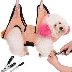 Dog Grooming Hammock Harness, Pet Grooming Sling Tools with Dog Nail Clippers/Trimmer,Nail File (Size:S)
