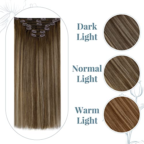 RUNATURE 20 Inch 120g Medium Brown Balayage Clip-in Human Hair Extensions 7Pcs - Image 8