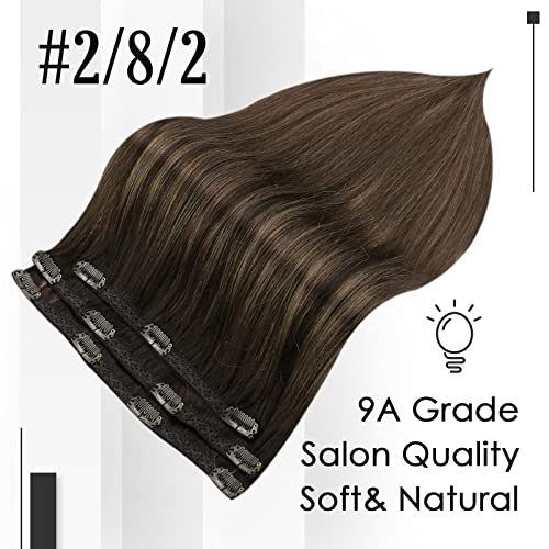 Full Shine Clip in Hair Extensions Human Hair Color 2/8/2 Ombre Brown 20 Inch Bundle Clip ins One Pack 3Pcs And One Pack 7Pcs Clip in Extensions - Image 7