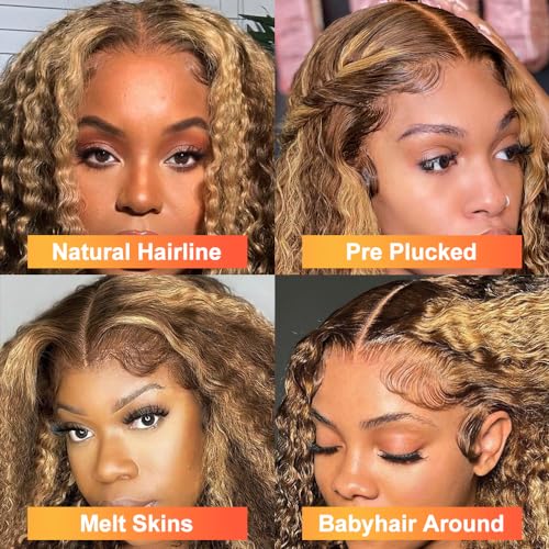 LuAiJa Highlight Curly Lace Front Wig Human Hair 13x4 Ombre Curly Wig Human Hair HD Lace Frontal Wigs Pre Plucked with Baby Hair Wet and Wavy Wigs 180% Density Honey Blonde 4/27 Color Wig 22inch - Image 5