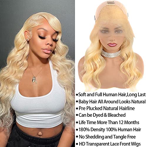 613 Blonde Body Wave Lace Front Wig Human Hair 13x4 Lace Front Wigs for Women 150% Density 9A Brazilian Virgin Human Hair Body Wave Wig with Baby Hair Pre Plucked Natural Hairline 18 Inch - Image 5